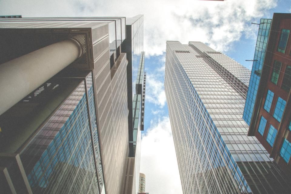 Skyscrapers against a blue sky