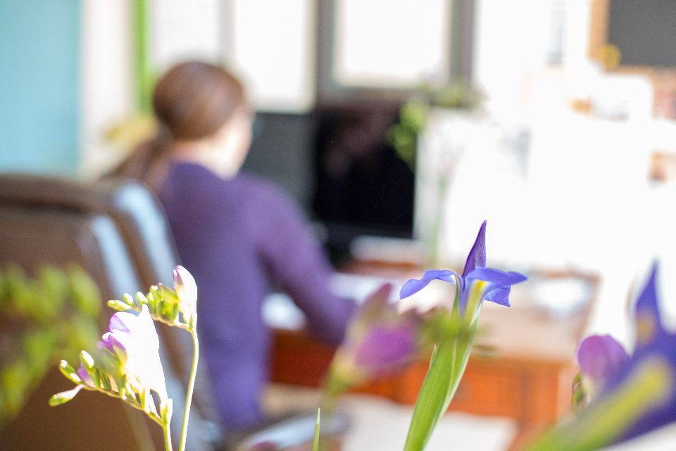 Woman working in a bright office