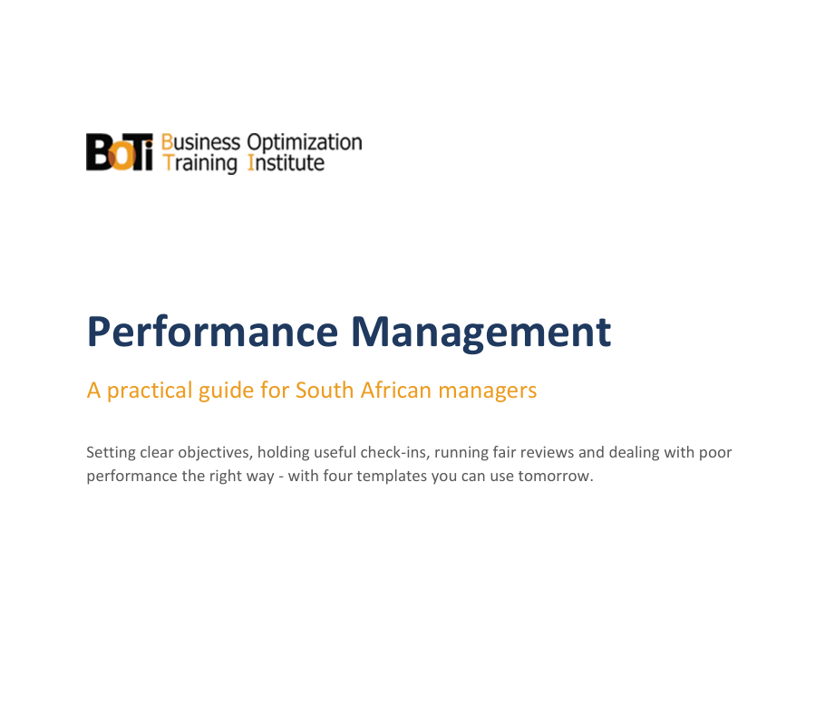 Cover of BOTI's free performance management guide