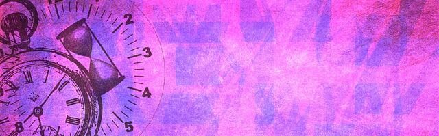 Clock and gears on a purple background
