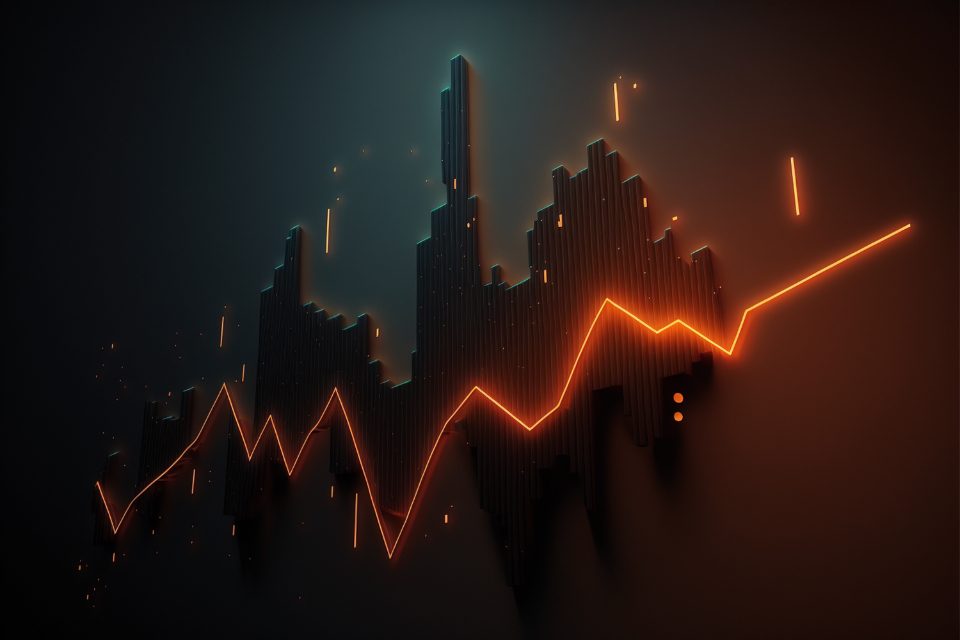 Glowing line graph on a dark background