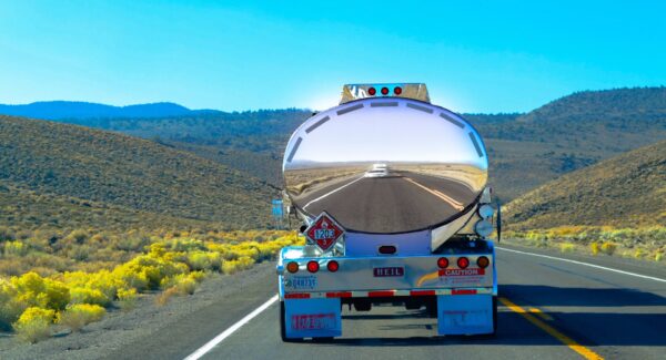 Tanker truck driving on an open highway