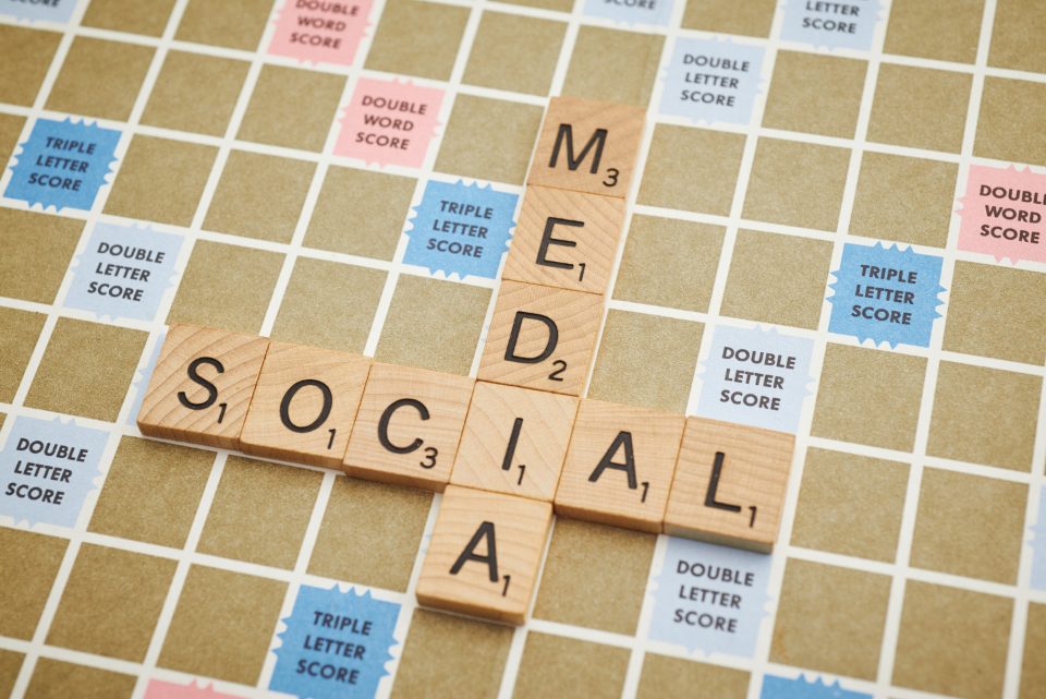 Letter tiles spelling social media