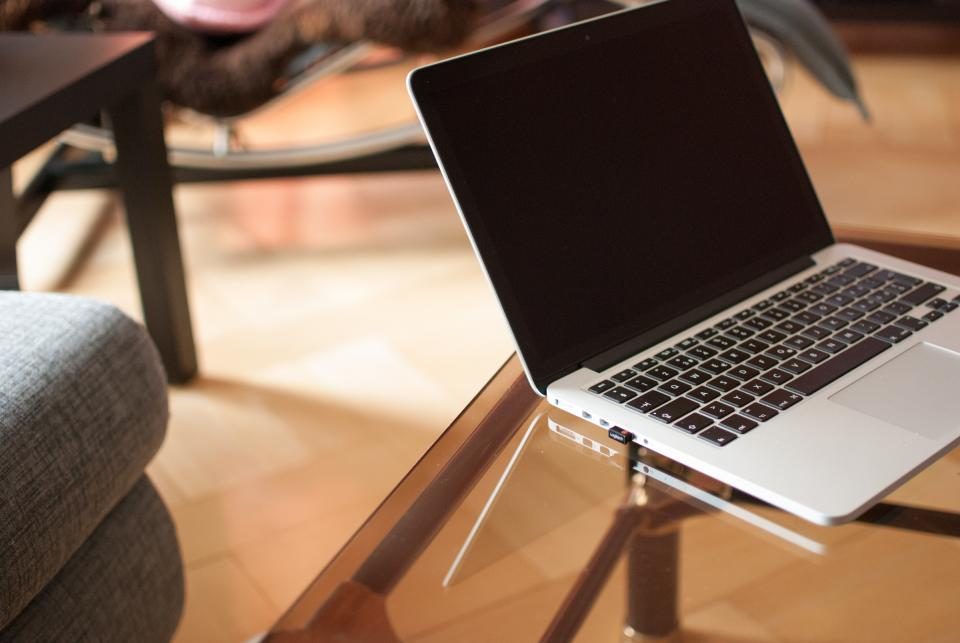 Laptop open on a desk