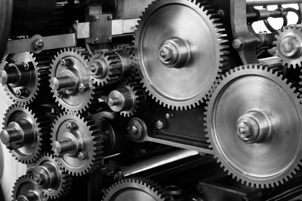 Close-up of industrial machine gears